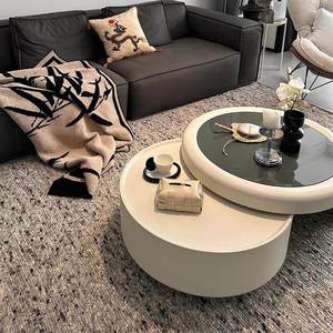 <span class=keywords><strong>Table</strong></span> <span class=keywords><strong>basse</strong></span> ronde de style crème pour appartement, avec plateau en verre, simple et abordable, avec rangement, en promotion - Product Image 5