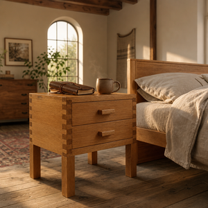 Table de chevet artisanale en chêne massif blanc avec joints d'angle à queue de pie apparents et panneaux à jointure par emboîtement, vente en gros OEM - Product Image 2