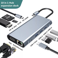 Hub USB de 10 Puertos Multifunción con Carga PD, Transferencia de Datos a 100 Mbps, Ethernet, USB C, Base de Conexión para Laptop Macbook