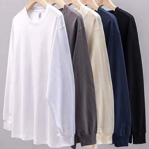 厂家直销男士秋冬500G厚重长袖t恤纯棉圆领套头衫宽松纯色 - Product Image 4