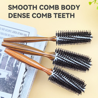 Brosse à cheveux en céramique ionique nano avec manche en bois et poils en nylon - Coiffage professionnel pour cheveux bouclés (3 tailles)
