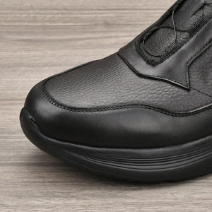 Men's Genuine Cow Leather <b>Round</b> <b>Toe</b> Walking Shoes With Buckle Anti Slippery Low <b>Heel</b> Rubber Outsole Solid Color Casual - Product Image 2