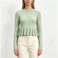 Pull-over décontracté à manches longues en maille fine de couleur menthe, personnalisé et de haute qualité, avec volants, pour l'automne – OEM & ODM