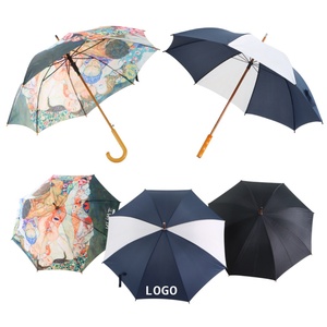 Paraguas Rectos Azules y Blancos de Diseño Personalizado, 8K 9K 10K 12K, Apertura Semi-Automática, Mango de Madera, Paraguas para Lluvia para Adultos - Product Image 2