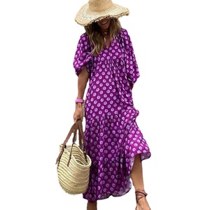 <span class=keywords><strong>Vestido</strong></span> Maxi Floral Elegante Casual Holgado con Mangas Abullonadas de Ganchillo y Estampado Geométrico de Cintura Natural para Mujer, Colección Verano 2026 - Product Image 6