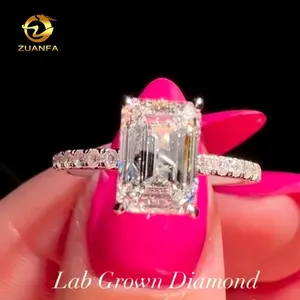 Cheap price 9K 10K Real Solid Gold Claw Set Emerald Cut 2CT E VS1 2EX Lab Grown Diamond Gold Engagement Ring