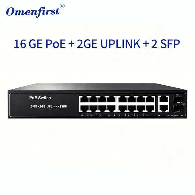 Poe Switch 16 Port Full Gigabit Network Poe Switch 16 Ports 1000m Ethernet Switch with 2 Fiber Optic SFP Uplink Ports
