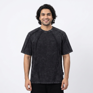 Manufacturer Wholesale OemOdm Street Heavyweight Washed Custom Logo Design Raw Edge <b>Patchwork</b> Short Sleeve T-<b>shirt</b> for men - Product Image 1