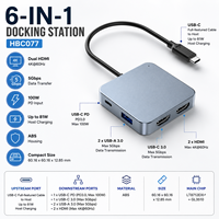 Base de Conexión USB-C 6 en 1 con Doble Salida 4K+60Hz para Carga PD de 100W, 3 Puertos USB 3.0, Carcasa de ABS, en Stock
