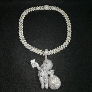 CN044 <span class=keywords><strong>Collana</strong></span> da <span class=keywords><strong>Uomo</strong></span> di Alta Qualità con Ciondolo a Forma di Sacchetto di Denaro in Ottone Dorato con <span class=keywords><strong>Pietre</strong></span> CZ, Gioiello Hip Hop Bling Bling - Product Image 4