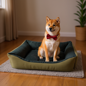 Set di 3 Pezzi in Velluto a Coste Super Morbido e Cristallo per Cuccia per Cani, Colore Kaki - Product Image 3