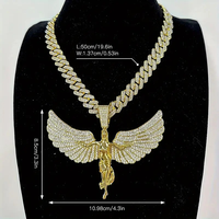 Collar de joyería gruesa de Hip Hop de moda, collar con colgante de ala de ángulo de ensueño, cadena de eslabones cubanos, collar de diamantes brillantes completamente helado