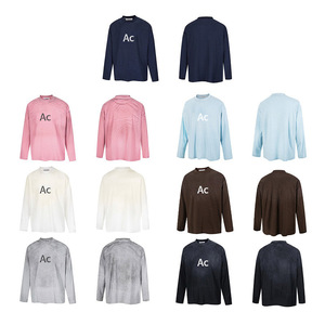 T-shirt a maniche lunghe in lino-cotone sottile con stampa classica a lettere stile <span class=keywords><strong>AC</strong></span>, lavaggio effetto sporco, per uomo e donna - Product Image 1