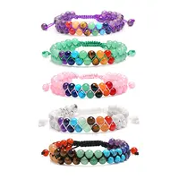 New Design Natural Stone 7 Chakra Energy Gemstone Handmade Bead Woven Friendship Macrame Bracelet Yoga