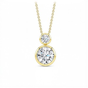 Colgante vertical de dos diamantes cultivados en laboratorio con diamantes redondos engastados en bisel contemporáneo y elegante cadena de cable integrada. - Product Image 3