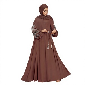 Muslim Eid Cotton+Polyester Crew Neck Plus Size Lightweight <b>Abaya</b> <b>Women</b> Dress Soft Satin Silk Latest Eid New Design - Product Image 1