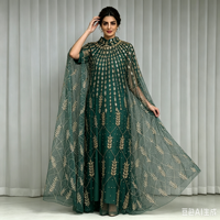 Robe de soirée pour femme, style robe de bal, avec col mandarin, strass, satin, modeste, musulmane
