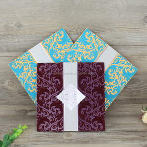 Ý tưởng sản phẩm mới cá nhân màu xanh đậm đổ xô thiệp cưới nổi và nhung mẫu Thiệp mời - Product Image 4