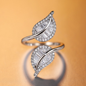 Leaf Open Zircon Ring for Women Chic Luxury Pave Nature Style Adjustable Fashion Jewelry Gift - Product Image 4
