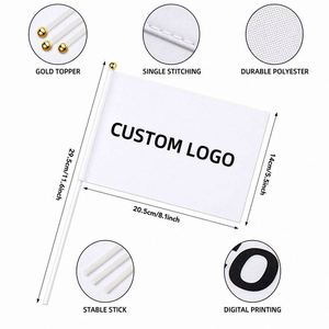 Drapeau à main personnalisé en polyester 100D, imprimé sur mesure, avec n'importe quel motif, petit, blanc, pour sublimation, sur bâton - Product Image 2