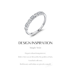 Anillo fino apilable de plata de ley S925 con incrustaciones de circonita redonda y rectangular, joyería elegante para mujer, para uso diario y como regalo. - Product Image 6