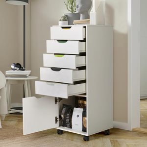 Schubladen kommode mit unterem Schrank, hohe Kommode mit Lenkrädern - Product Image 6