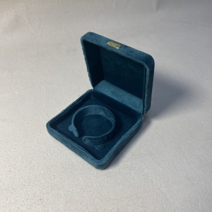 Factory Wholesale Custom Blue Velvet Jewelry <b>Box</b> With Logo For <b>Ring</b> Bracelet Pendant Necklace Earring Embossed Logo Available - Product Image 4