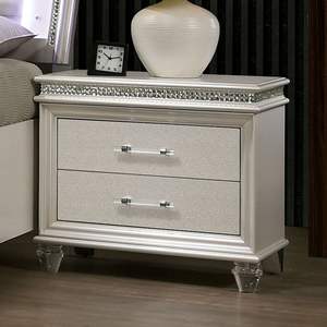 DB Modern Nightstand with 2 Drawers Pearl White <b>Crystal</b> and <b>Mirror</b> Accents Bedroom Furniture for Apartment Use - Product Image 2