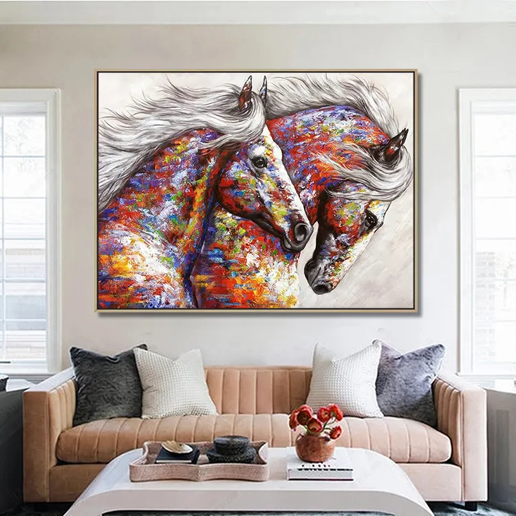 100% 手描きのモダンポップアートRunny Horse Wall Art Abstract Animal Paintings