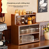 Organisateur de rangement de bureau en bambou moderne, sur pied, durable, à 4 niveaux, anti-poussière, non pliable, pour articles divers de salon, avec porte-gobelets