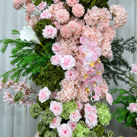 Fleurs artificielles rose poudré associées à un ensemble d'arche de plantes vertes, décoration de fond de mariage, accessoires floraux