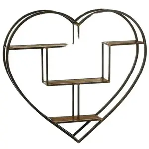 Nuovo Design contemporaneo a forma di cuore grande mensola da parete in ferro con finitura verniciata a polvere nera utilizzata per la decorazione d'interni minimalista