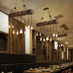 โคมไฟระย้าไม้สไตล์เรโทรอินดัสเทรียล หลายหัว ไฟ LED สำหรับร้านอาหาร ร้านกาแฟ บาร์ โรงแรม ห้องนั่งเล่น โคมไฟตกแต่ง - Product Image 3