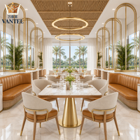 Ensemble de mobilier de salle à manger contemporain pour hôtel avec tables en marbre, banquette, comptoir de buffet et chariot de service