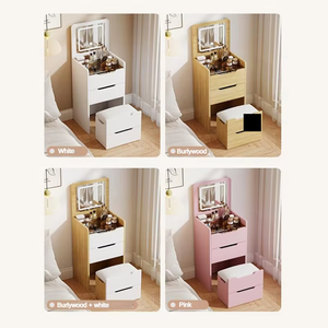 Runwoodnew Coiffeuse moderne à rabat avec tiroirs, petite table de maquillage en bois pour fille avec LED, design moderne, <span class=keywords><strong>prix</strong></span> abordable - Product Image 4