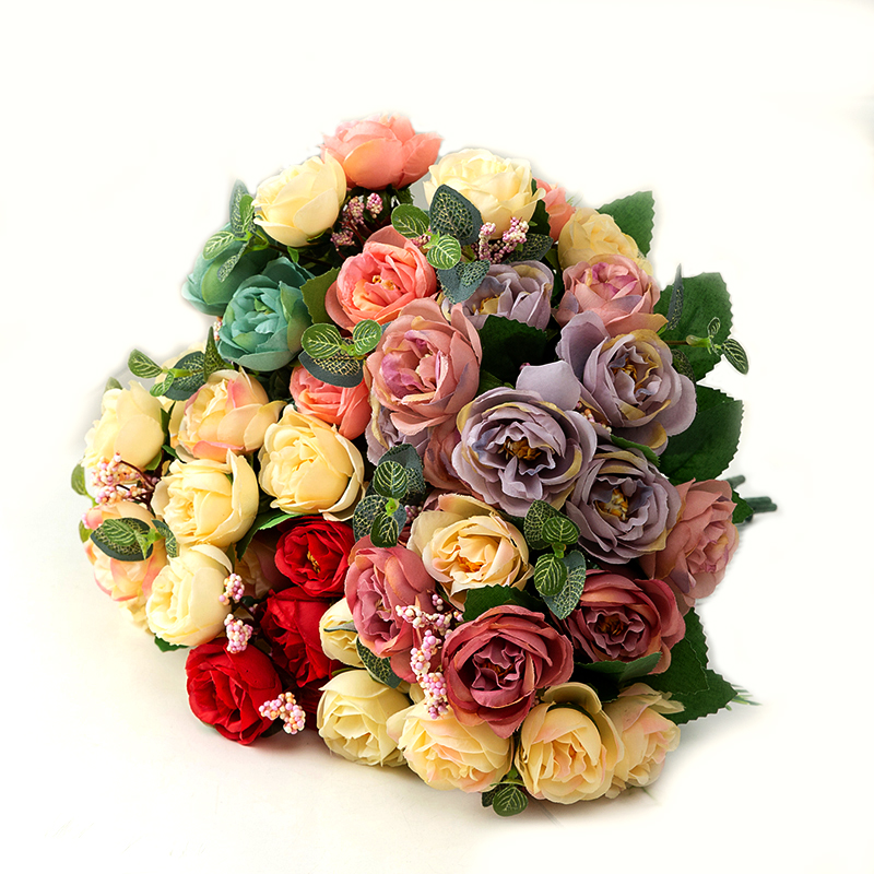 Rouge rose bleu décoration de mariage tissu de soie artificielle Roses fleurs artificielles maison bureau hôtel yiwu fleur artificielle