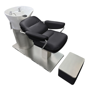 Sillón de Peluquería Moderno Semi-Reclinable con Lavabo de Cerámica, Estructura de Acero Inoxidable y Cuero, Reposapiés Ajustable - Product Image 6