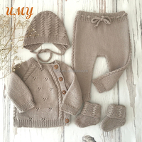 Nouveaux Ensembles de Vêtements Pour Bébés Naissants Garçon Fille, Barboteuses Tricotées, Tenues d'Hiver à Manches Longues, Combinaisons et Bonnets pour Nourrissons et Tout-Petits