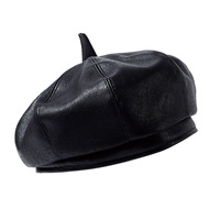Boina de Cuero PU de Calidad para Hombre y Mujer, Color Sólido, Estilo Francés, Gorra de Artista