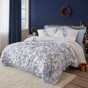 Parure de lit Linora en coton bleu, motif floral et dessin animé, taille simple, 4 ou 6 pièces, pour la maison, Noël et les fêtes - Product Image 3