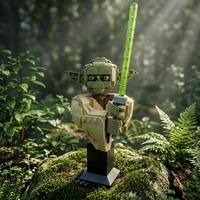 Figura de Bloques de Construcción del Maestro Jedi Alienígena, Modelo de Ladrillo Verde con Soporte de Exhibición para Espada Láser, Regalo Coleccionable DIY