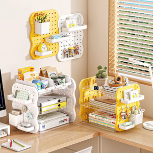 <b>Desktop</b> Pegboard Wall Mounted Storage <b>Shelf</b> 3 Layer DIY Office Organizer For Stationery And Personal Care Products - Product Image 2