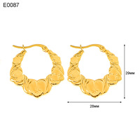 Boucles d'oreilles huggie en bambou en forme de cœur épais, plaquées or 18 carats, en acier inoxydable, imperméables, en gros, bon marché, vintage, pour femmes, accessoires