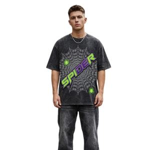 T-shirt oversize pour homme en coton 100% délavé, nouveau style tendance, prix bas, imprimé graphique araignée, streetwear décontracté - Product Image 1