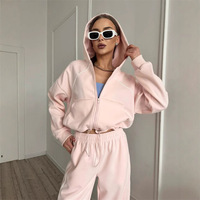 Ensemble de survêtement rose pour femme, coupe courte, avec sweat à capuche zippé et pantalon large, collection sportswear, offre spéciale