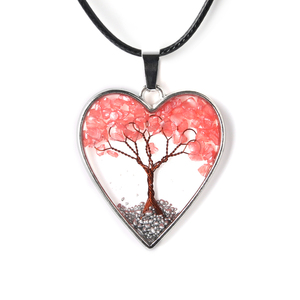 Collier Pendentif Cœur en Pierre Naturelle en Gros pour Femme, Bijoux en Pierres Précieuses, Améthyste, Lapis Lazuli, Pendentif Cœur Arbre de Vie - Product Image 5