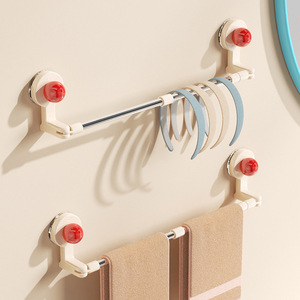 Suction Mounted Towel Rack Adjustable Bathroom Wall Mount With Rotating <b>Rod</b> For Towels And Slippers - Product Image 2