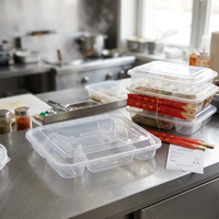 Boîtes alimentaires rectangulaires jetables en plastique multi-tailles avec couvercles réutilisables