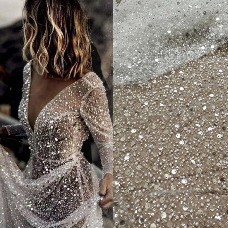 Wholesale High Quality Haute Couture Full Beaded Floral Bridal Dress Embroidery Wedding Beaded lace fabric
