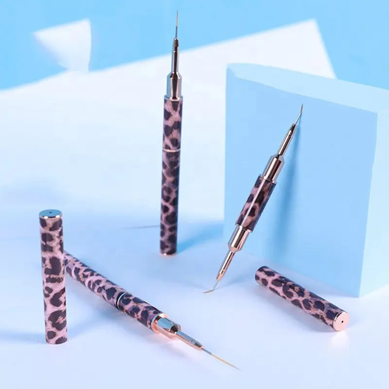 Grosir motif macan tutul dua kepala kuas nail liner manikur striping gambar pena UV cat kuku lukisan